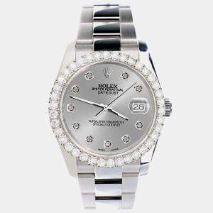 Rolex Custom Silver 2.7ct Diamonds Stainless Steel Datejust 116200 Automatic Men's Wristwatch 36mm
