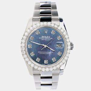 Rolex Custom Black 2.7ct Diamonds Stainless Steel Datejust 116200 Automatic Men's Wristwatch 36mm