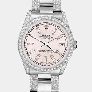 Rolex Custom Orchid Pink 3.5ct Diamonds Stainless Steel Datejust  Automatic Women's Wristwatch 31mm