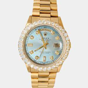 Rolex Custom Ice Blue  Diamonds 18K Yellow Gold President Day-Date 18238 Automatic Men's Wristwatch 36mm