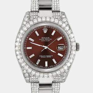 Rolex Custom Chocolate  10.3ct Diamonds Stainless Steel Datejust II 116300 Automatic Men's Wristwatch 41mm