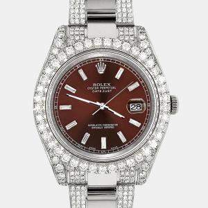 Rolex Custom Chocolate  8.3ct Diamonds Stainless Steel Datejust II 116300 Automatic Men's Wristwatch 41mm