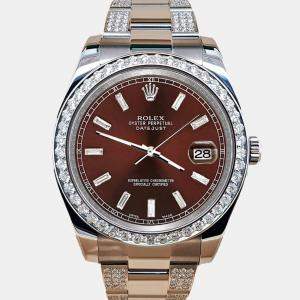 Rolex Custom Chocolate  5ct Diamonds Stainless Steel Datejust II 116300 Automatic Men's Wristwatch 41mm