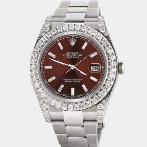 Rolex Custom Chocolate 4.5ct Diamonds Stainless Steel Datejust II  Automatic Men's Wristwatch 41mm