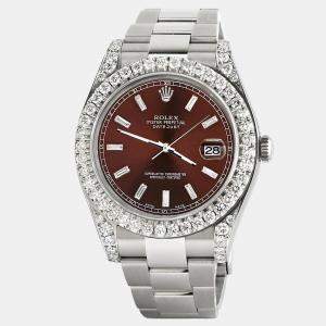 Rolex Custom Chocolate  4.4ct Diamonds Stainless Steel Datejust 126300 Automatic Men's Wristwatch 41mm