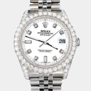 Rolex Custom White 4CT Diamond Stainless Steel Datejust 116200 Automatic Men's Wristwatch 36mm