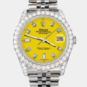 Rolex Custom Yellow 4CT Diamond Stainless Steel Datejust 116200 Automatic Men's Wristwatch 36mm