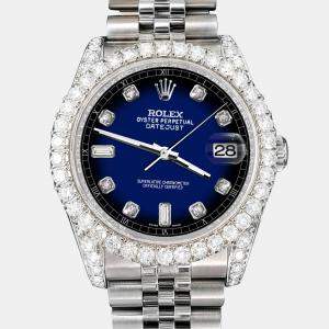 Rolex Custom Blue Vignette 4CT Diamond Stainless Steel Datejust 116200 Automatic Men's Wristwatch 36mm