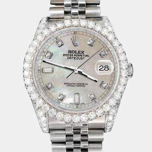 Rolex Custom Champagne MOP 4CT Diamond Stainless Steel Datejust 116200 Automatic Men's Wristwatch 36mm