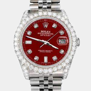 Rolex Custom Imperial Red 4CT Diamond Stainless Steel Datejust 116200 Automatic Men's Wristwatch 36mm