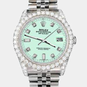 Rolex Custom Light Malachite 4CT Diamond Stainless Steel Datejust 116200 Automatic Men's Wristwatch 36mm