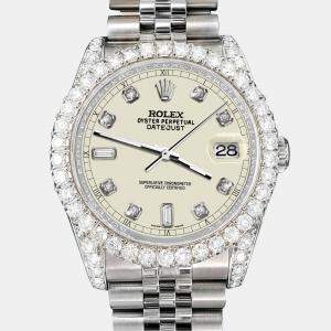Rolex Custom Satin Linen 4CT Diamond Stainless Steel Datejust 116200 Automatic Men's Wristwatch 36mm