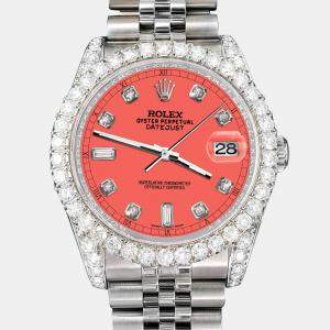 Rolex Custom Matt Coral 4CT Diamond Stainless Steel Datejust 116200 Automatic Men's Wristwatch 36mm