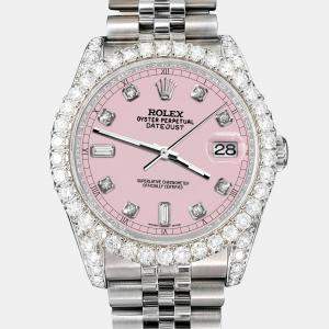 Rolex Custom Orchid Pink 4CT Diamond Stainless Steel Datejust 116200 Automatic Men's Wristwatch 36mm