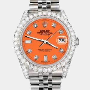 Rolex Custom Pastel Orange 4CT Diamond Stainless Steel Datejust 116200 Automatic Men's Wristwatch 36mm