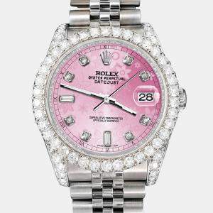 Rolex Custom Pink 4CT Diamond Stainless Steel Datejust 116200 Automatic Men's Wristwatch 36mm