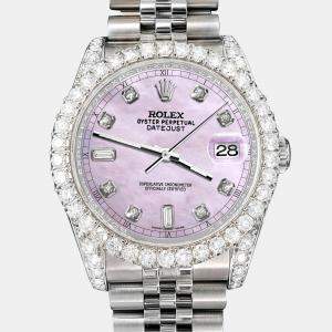Rolex Custom Pink Pearl 4CT Diamond Stainless Steel Datejust 116200 Automatic Men's Wristwatch 36mm