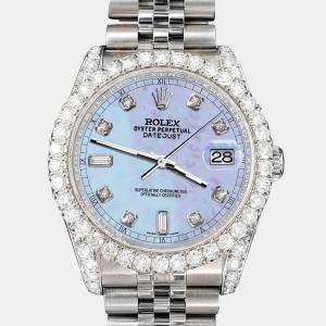 Rolex Custom Purple MOP 4CT Diamond Stainless Steel Datejust 116200 Automatic Men's Wristwatch 36mm