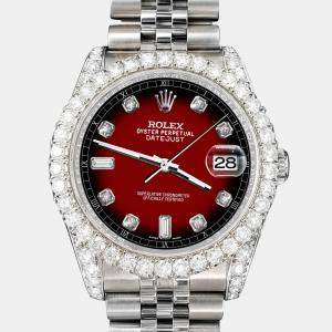 Rolex Custom Maroon Vignette 4CT Diamond Stainless Steel Datejust 116200 Automatic Men's Wristwatch 36mm