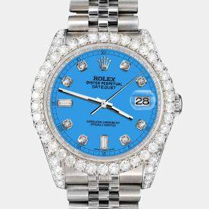 Rolex Custom Blue 4CT Diamond Stainless Steel Datejust 116200 Automatic Men's Wristwatch 36mm