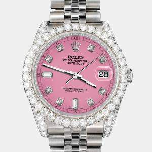 Rolex Custom Hot Pink 4CT Diamond Stainless Steel Datejust 116200 Automatic Men's Wristwatch 36mm