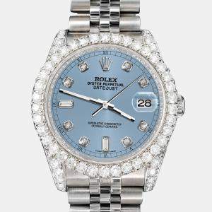 Rolex Custom Ice Blue 4CT Diamond Stainless Steel Datejust 116200 Automatic Men's Wristwatch 36mm