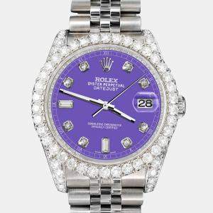 Rolex Custom Lavender 4CT Diamond Stainless Steel Datejust 116200 Automatic Men's Wristwatch 36mm