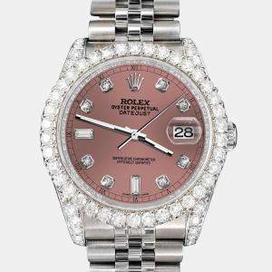 Rolex Custom Salmon 4CT Diamond Stainless Steel Datejust 116200 Automatic Men's Wristwatch 36mm