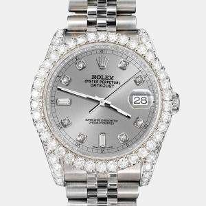 Rolex Custom Gray 4CT Diamond Stainless Steel Datejust 116200 Automatic Men's Wristwatch 36mm