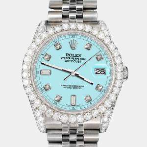 Rolex Custom Aqua Blue 4CT Diamond Stainless Steel Datejust 116200 Automatic Men's Wristwatch 36mm