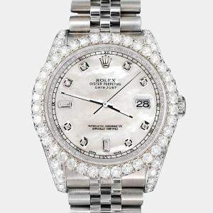 Rolex Custom White MOP 4CT Diamond Stainless Steel Datejust 116200 Automatic Men's Wristwatch 36mm