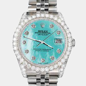 Rolex Custom Aquamarine MOP 3.9CT Diamond Stainless Steel Datejust 116200 Automatic Men's Wristwatch 36mm