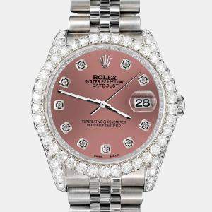 Rolex Custom Salmon 3.9CT Diamond Stainless Steel Datejust 116200 Automatic Men's Wristwatch 36mm