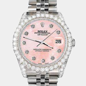Rolex Custom Royal Pink MOP 3.9CT Diamond Stainless Steel Datejust 116200 Automatic Men's Wristwatch 36mm
