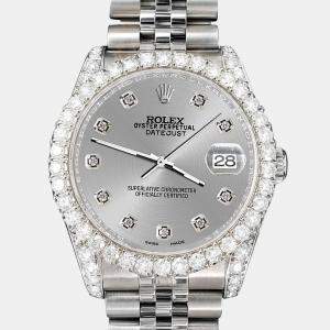 Rolex Custom Gray 3.9CT Diamond Stainless Steel Datejust 116200 Automatic Men's Wristwatch 36mm