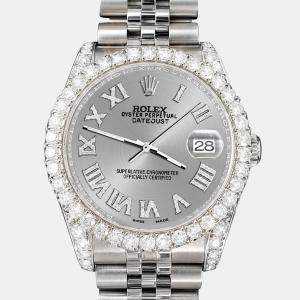 Rolex Custom Grey 4.2CT Diamond Stainless Steel Datejust 116200 Automatic Men's Wristwatch 36mm