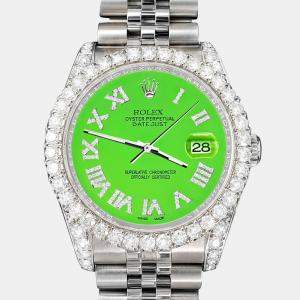 Rolex Custom Green 4.2CT Diamond Stainless Steel Datejust 116200 Automatic Men's Wristwatch 36mm
