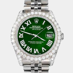 Rolex Custom Green MOP 4.2CT Diamond Stainless Steel Datejust 116200 Automatic Men's Wristwatch 36mm