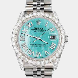 Rolex Custom Aquamarine MOP 4.2CT Diamond Stainless Steel Datejust 116200 Automatic Men's Wristwatch 36mm