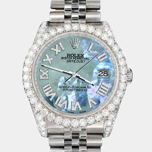 Rolex Custom Tahitian Blue MOP 4.2CT Diamond Stainless Steel Datejust 116200 Automatic Men's Wristwatch 36mm