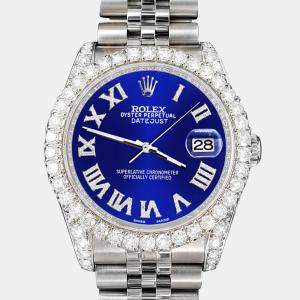 Rolex Custom Navy Blue 4.2CT Diamond Stainless Steel Datejust 116200 Automatic Men's Wristwatch 36mm