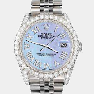 Rolex Custom Purple MOP 4.2CT Diamond Stainless Steel Datejust 116200 Automatic Men's Wristwatch 36mm