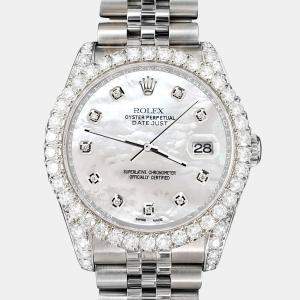 Rolex Custom White MOP 3.9CT Diamond Stainless Steel Datejust 116200 Automatic Men's Wristwatch 36mm
