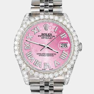 Rolex Custom Pink 4.2CT Diamond Stainless Steel Datejust 116200 Automatic Men's Wristwatch 36mm