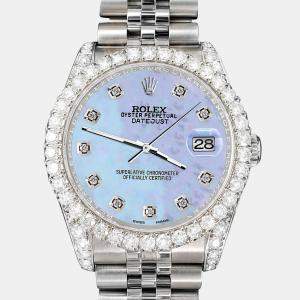 Rolex Custom Purple MOP 3.9CT Diamond Stainless Steel Datejust 116200 Automatic Men's Wristwatch 36mm