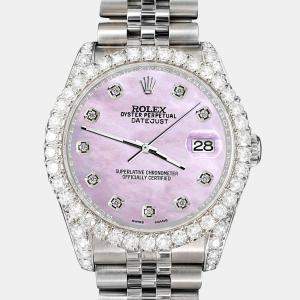 Rolex Custom Pink 3.9CT Diamond Stainless Steel Datejust 116200 Automatic Men's Wristwatch 36 mm