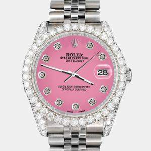 Rolex Custom Pink 3.9CT Diamond Stainless Steel Datejust 116200 Automatic Men's Wristwatch 36 mm