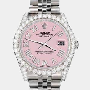 Rolex Custom Orchid Pink 4.2CT Diamond Stainless Steel Datejust 116200 Automatic Men's Wristwatch 36 mm