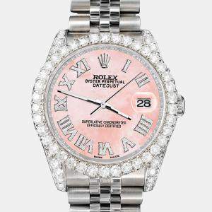 Rolex Custom Royal Pink MOP 4.2CT Diamond Stainless Steel Datejust 116200 Automatic Men's Wristwatch 36 mm