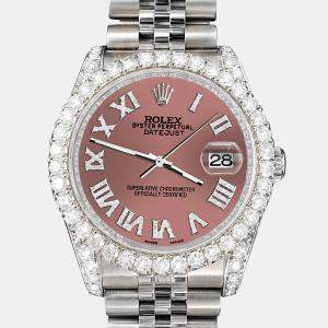 Rolex Custom Salmon 4.2CT Diamond Stainless Steel Datejust 116200 Automatic Men's Wristwatch 36 mm